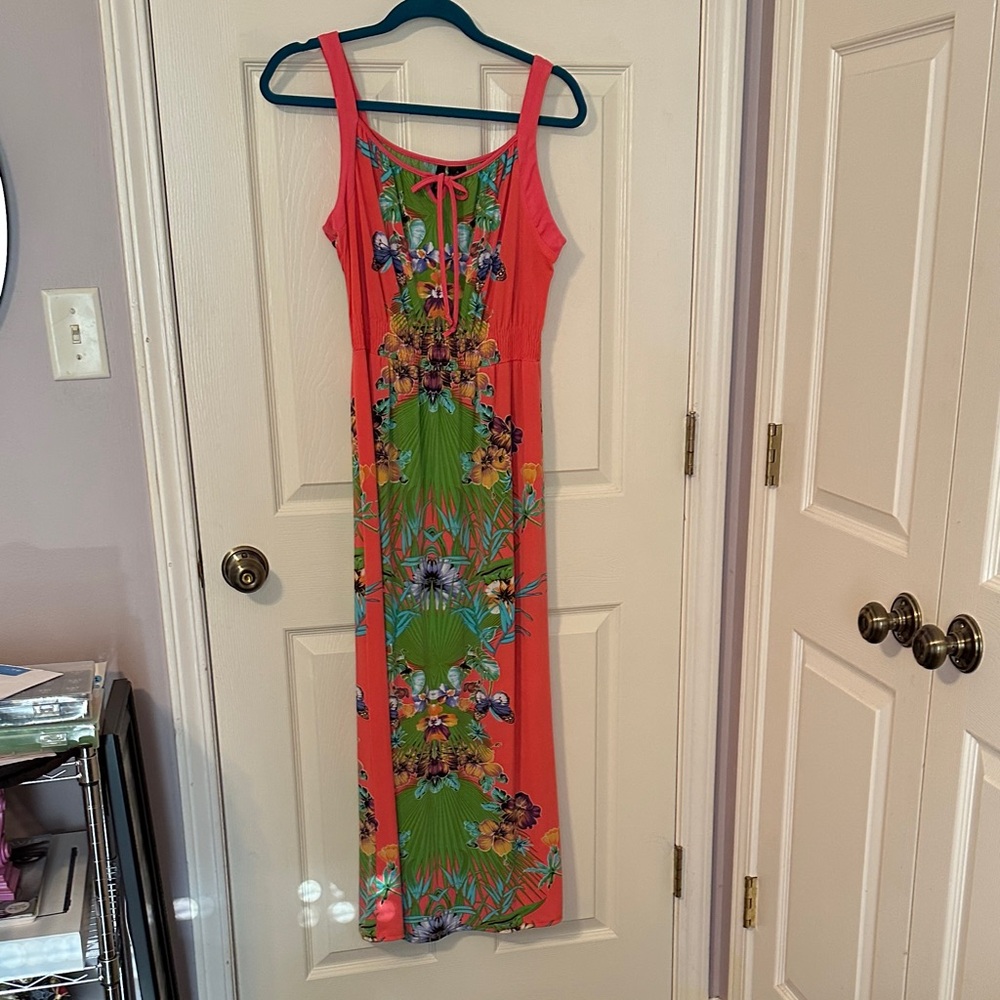 New Directions Vibrant Floral Maxi Dress - Pink and Green